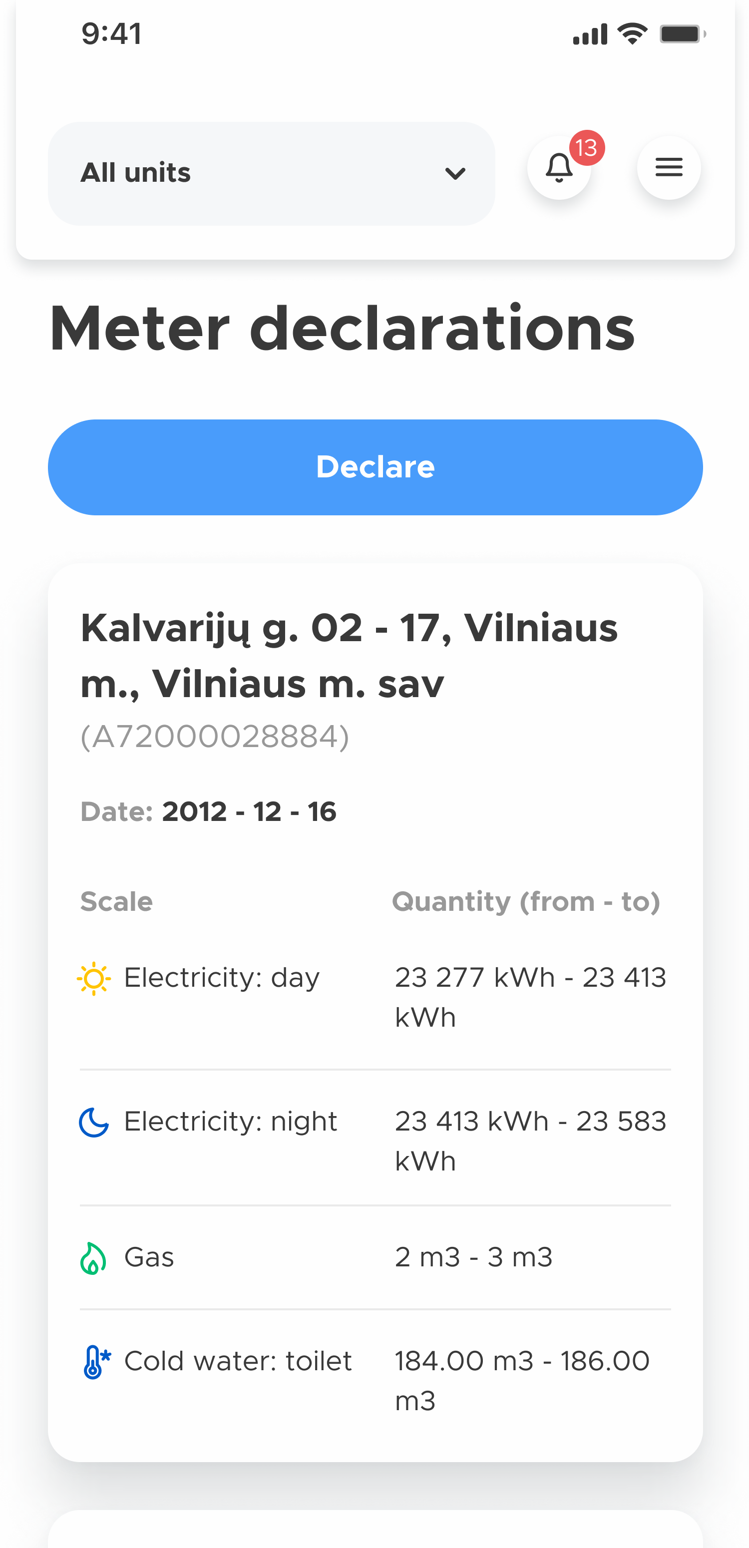 Meters declaration