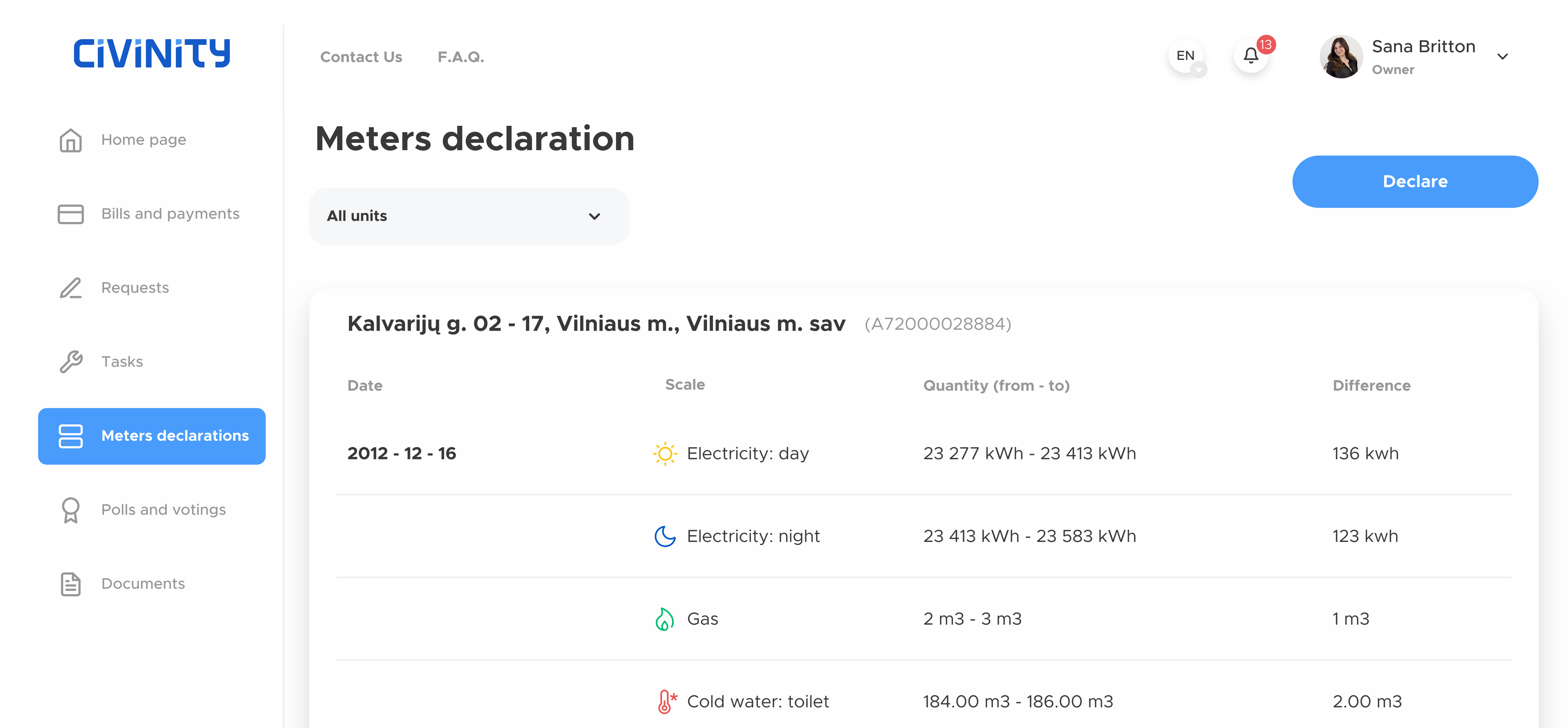 Meters declaration